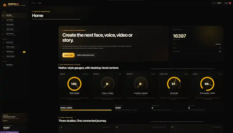 desifaces current Home creator workspace